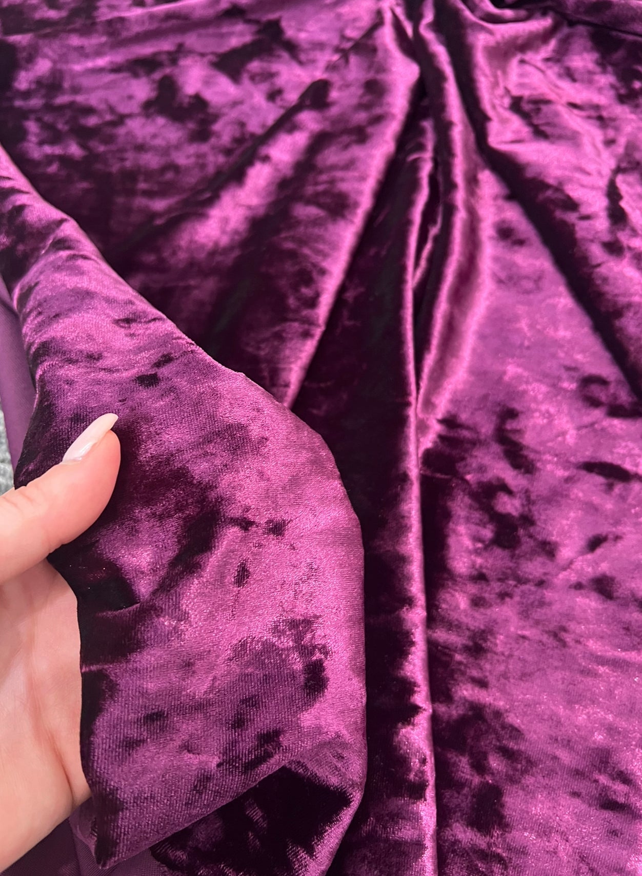 Plum Stretched Crushed Velvet, maroon Stretched Crushed Velvet, burgundy Stretched Crushed Velvet, Crushed Velvet, stretched velvet, velvet for woman, velvet for bride, velvet for party wear dresses, velvet on discount, velvet on sale, buy velvet online