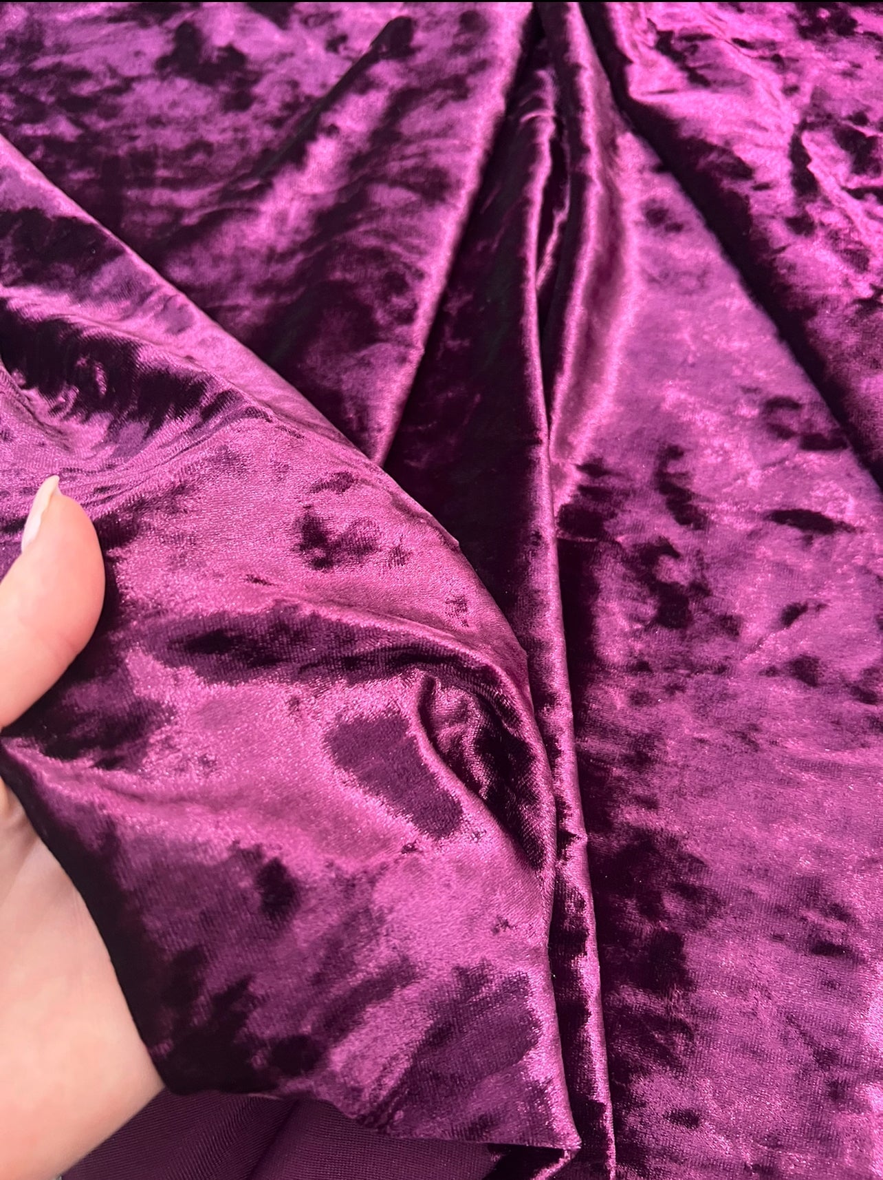 Plum Stretched Crushed Velvet, maroon Stretched Crushed Velvet, burgundy Stretched Crushed Velvet, Crushed Velvet, stretched velvet, velvet for woman, velvet for bride, velvet for party wear dresses, velvet on discount, velvet on sale, buy velvet online