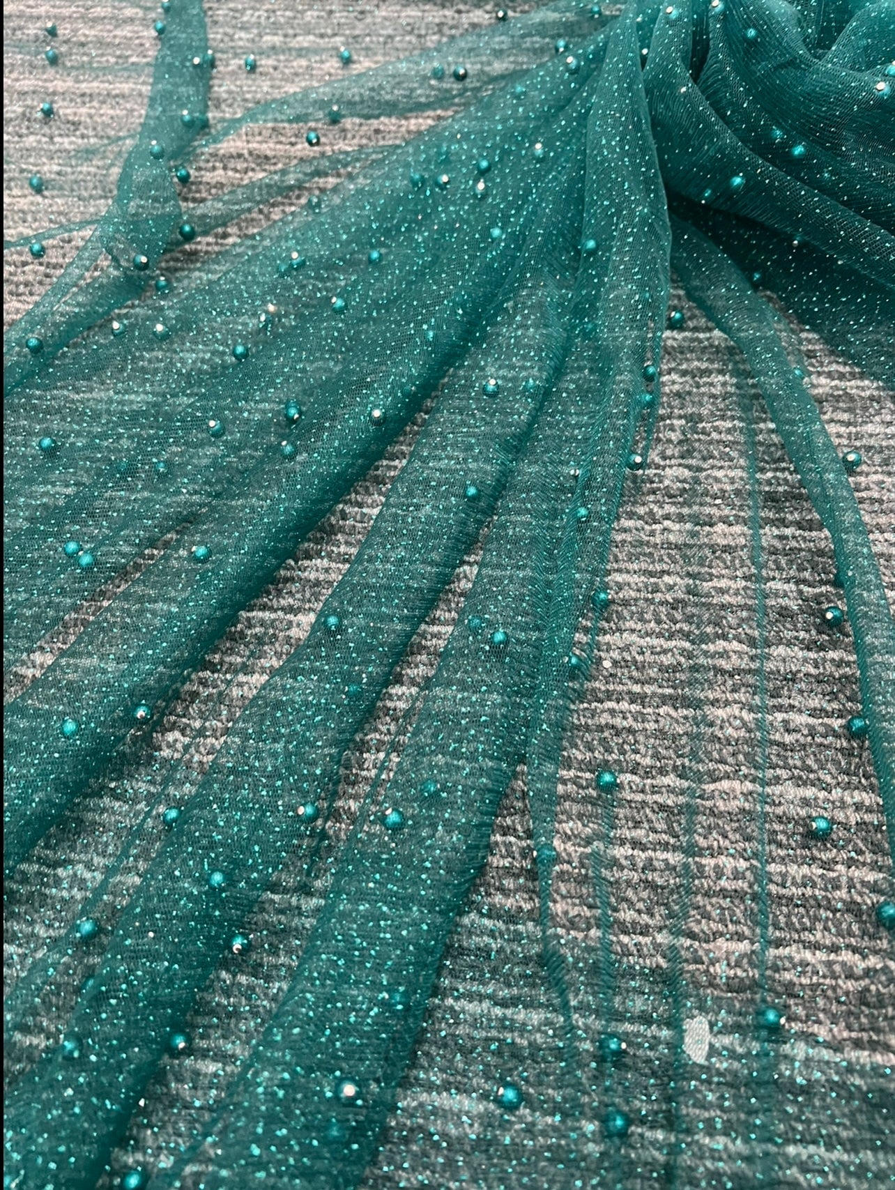 teal Pearl Tulle, deep teal pearl Tulle, teal green pearl tulle, teal  Pearl Tulle for party wear, shinny Pearl Tulle, Pearl Tulle for woman, Pearl Tulle for bride, Pearl Tulle on discount, Pearl Tulle on sale, premium Pearl Tulle, buy Pearl Tulle online