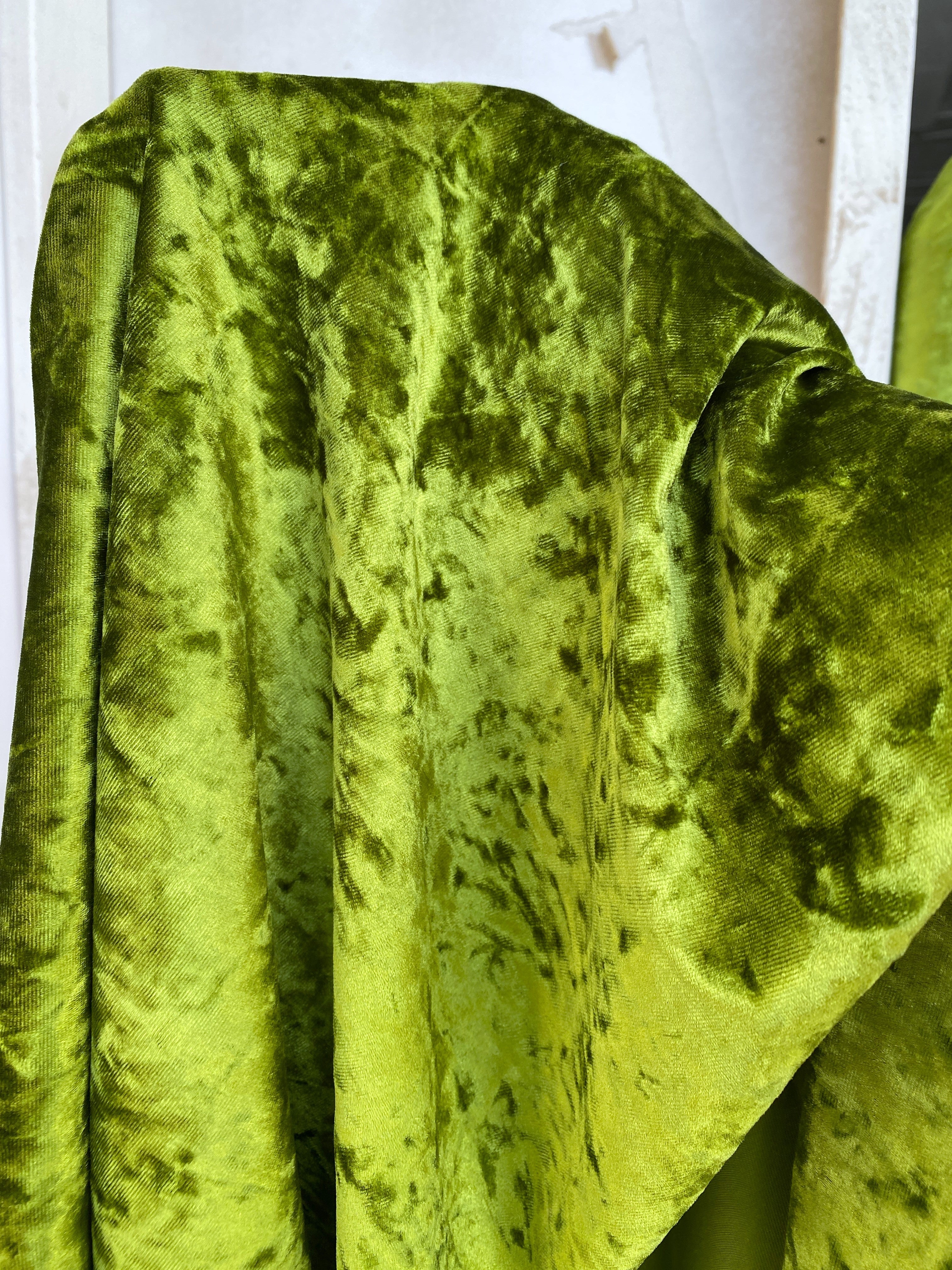 Olive  Crushed Velvet, velvet cloth, light green velvet, crushed velvet, velvet for gown, green crushed velvet, velvet fabric, solid velvet, light green crushed fabric, crushed velvet fabric for gown, 4 way crushed velvet