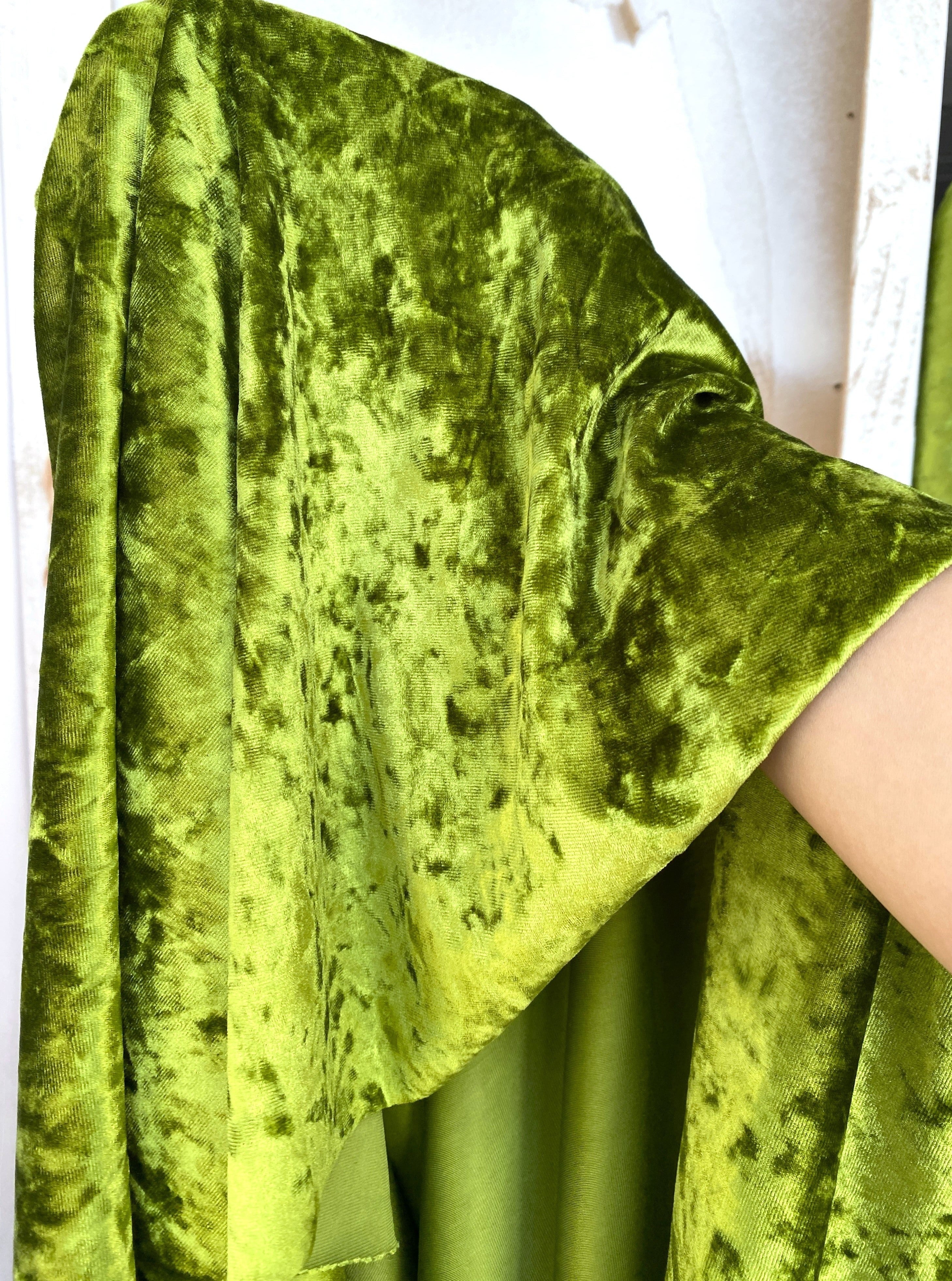 Olive  Crushed Velvet, velvet cloth, light green velvet, crushed velvet, velvet for gown, green crushed velvet, velvet fabric, solid velvet, light green crushed fabric, crushed velvet fabric for gown, 4 way crushed velvet