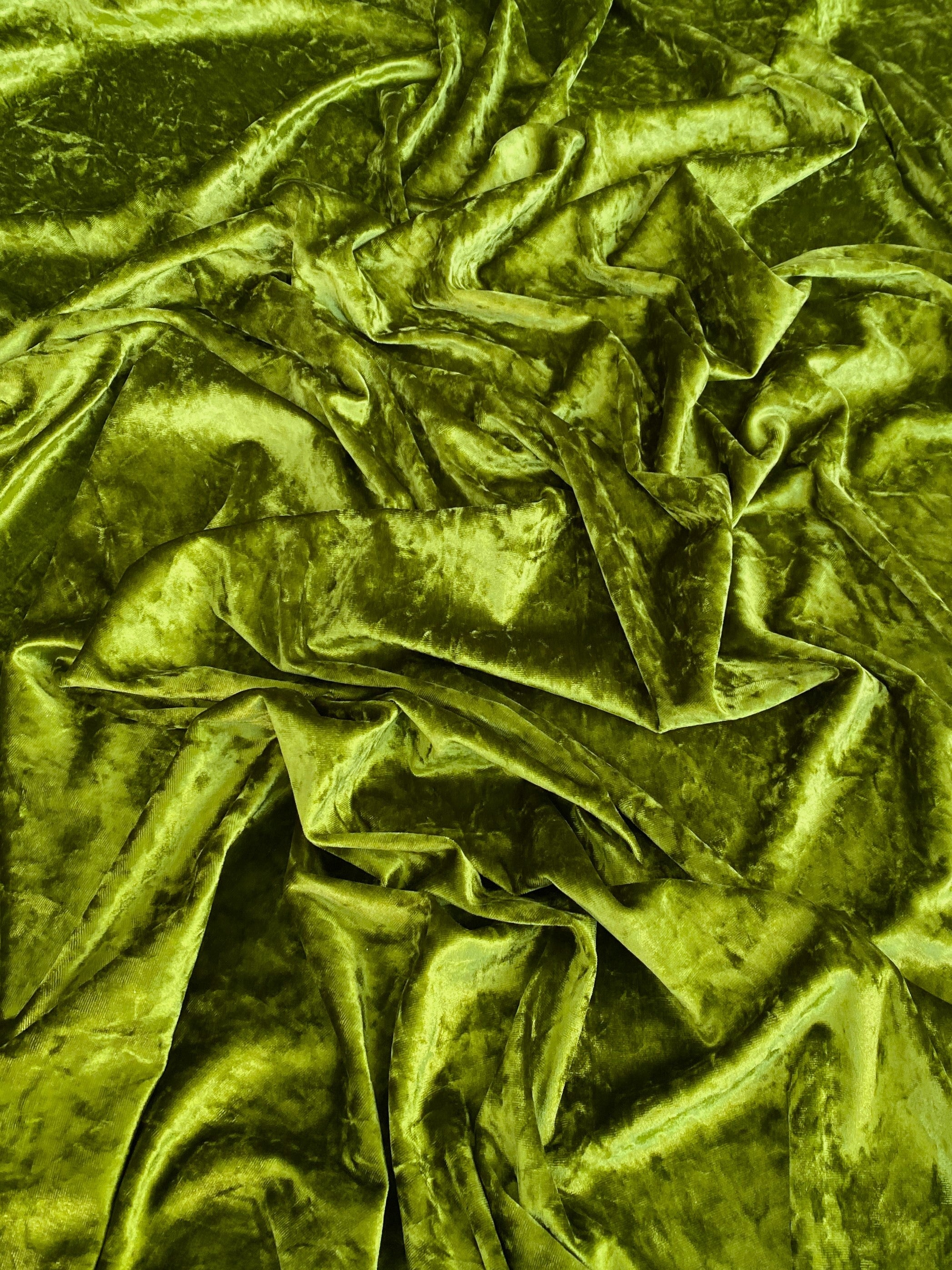 Olive  Crushed Velvet, velvet cloth, light green velvet, crushed velvet, velvet for gown, green crushed velvet, velvet fabric, solid velvet, light green crushed fabric, crushed velvet fabric for gown, 4 way crushed velvet