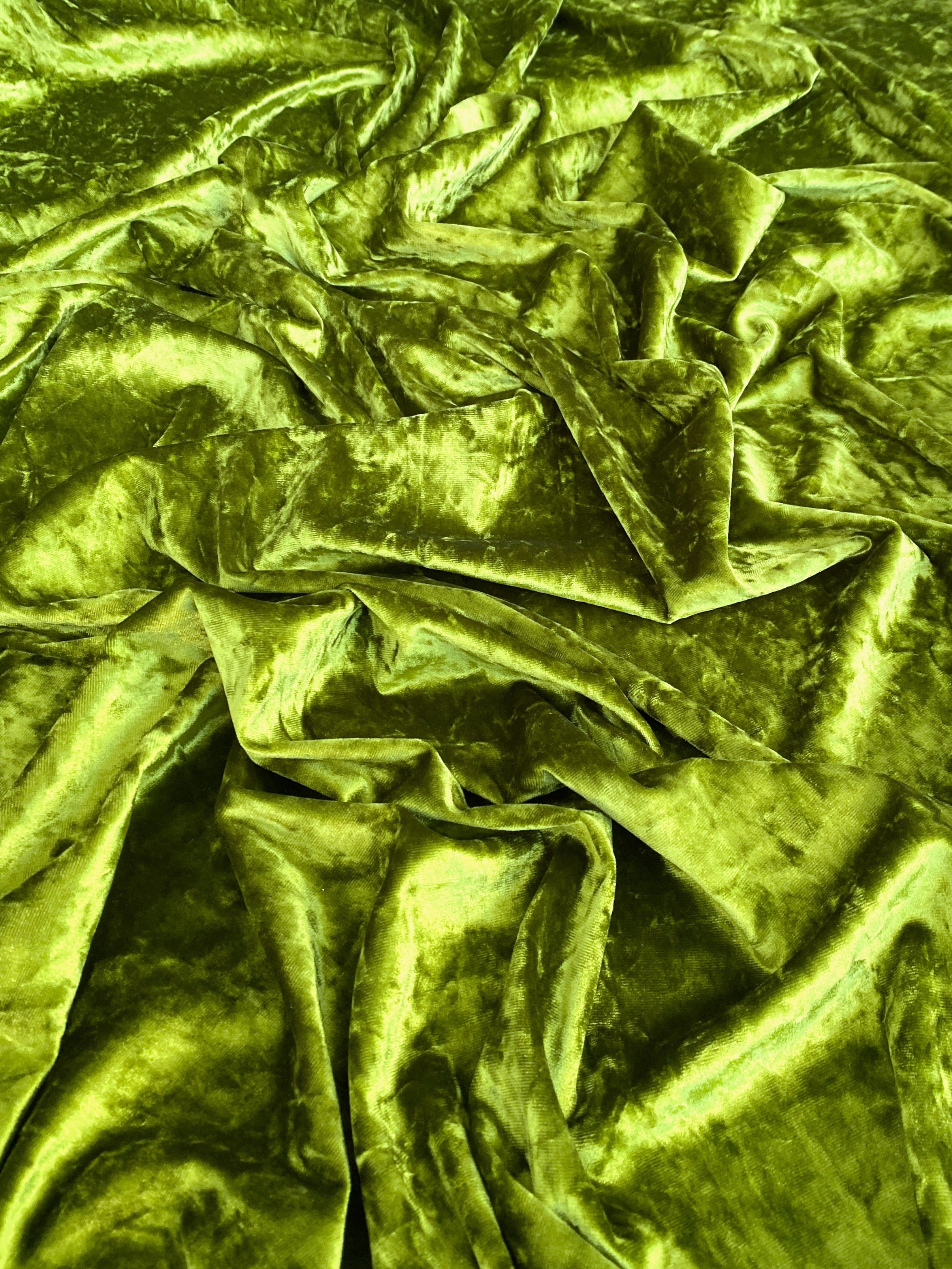 Olive  Crushed Velvet, velvet cloth, light green velvet, crushed velvet, velvet for gown, green crushed velvet, velvet fabric, solid velvet, light green crushed fabric, crushed velvet fabric for gown, 4 way crushed velvet