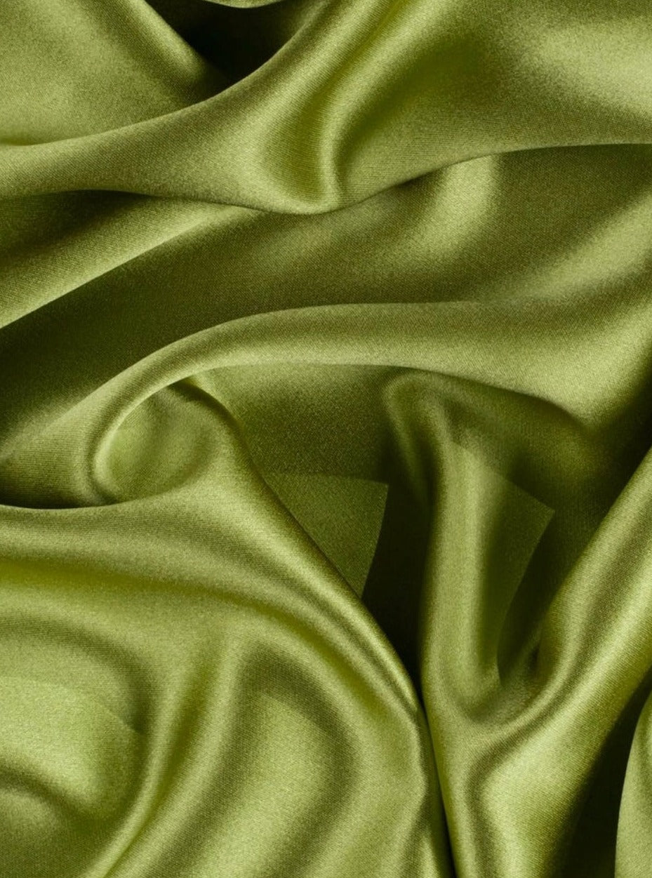 Green Olive Satin Fabric, Silky Satin Fabric, Bridal Satin Medium Weight, Satin for gown, Shiny Satin, Green Olive Silk by the yard, green satin in low price, discounted satin, light green satin, dark satin, silky smooth satin in green, satin on sale, best quality satin fabric