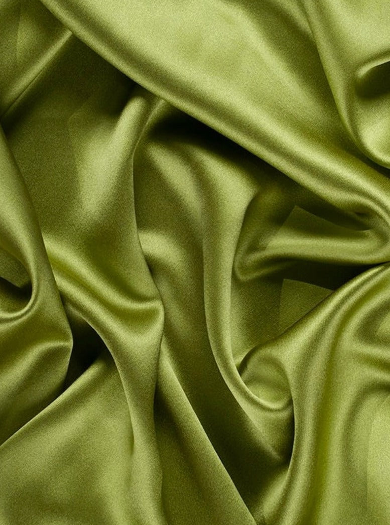 Green Olive Satin Fabric, Silky Satin Fabric, Bridal Satin Medium Weight, Satin for gown, Shiny Satin, Green Olive Silk by the yard, green satin in low price, discounted satin, light green satin, dark satin, silky smooth satin in green, satin on sale, best quality satin fabric
