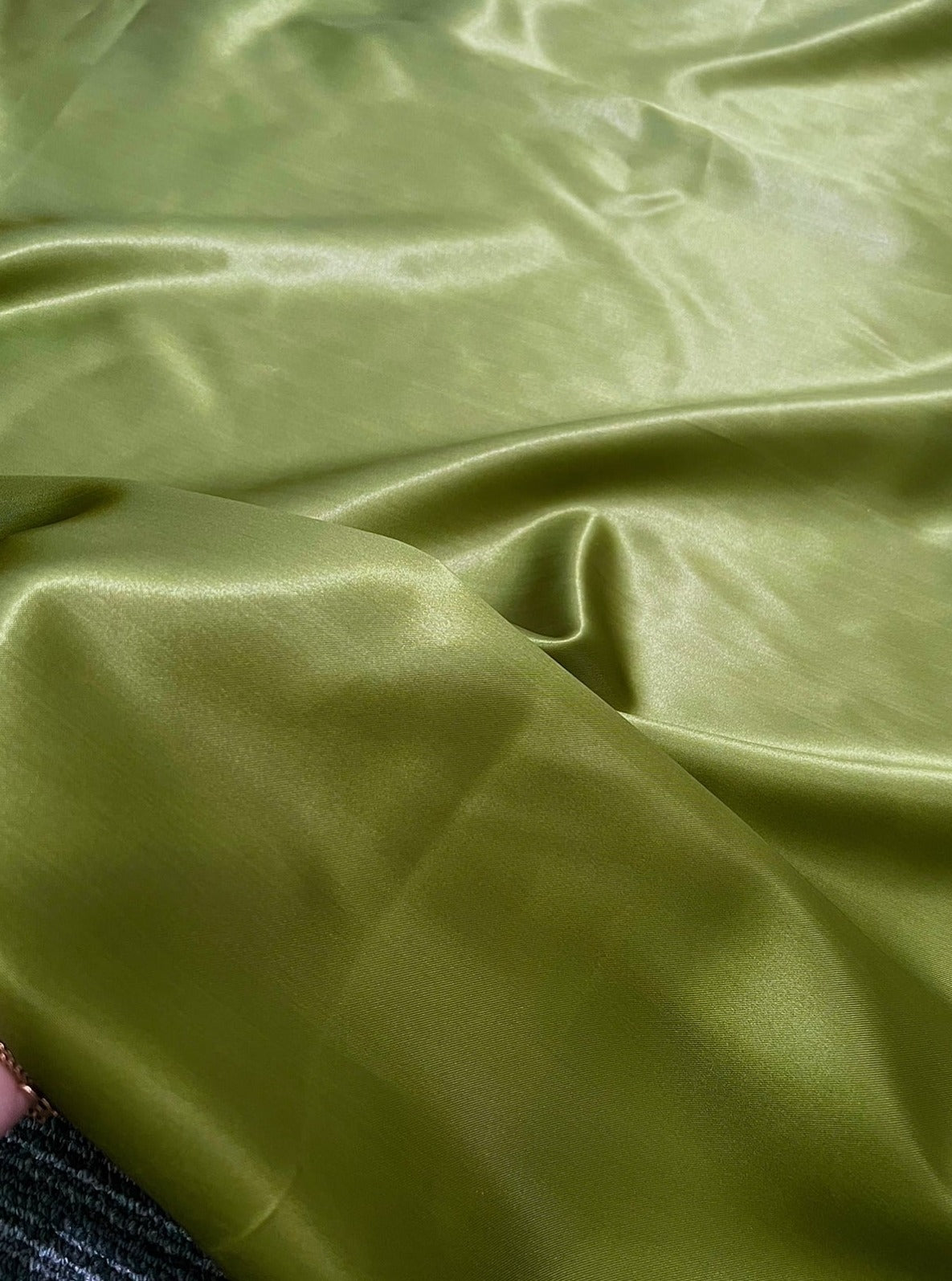Green Olive Satin Fabric, Silky Satin Fabric, Bridal Satin Medium Weight, Satin for gown, Shiny Satin, Green Olive Silk by the yard, green satin in low price, discounted satin, light green satin, dark satin, silky smooth satin in green, satin on sale, best quality satin fabric