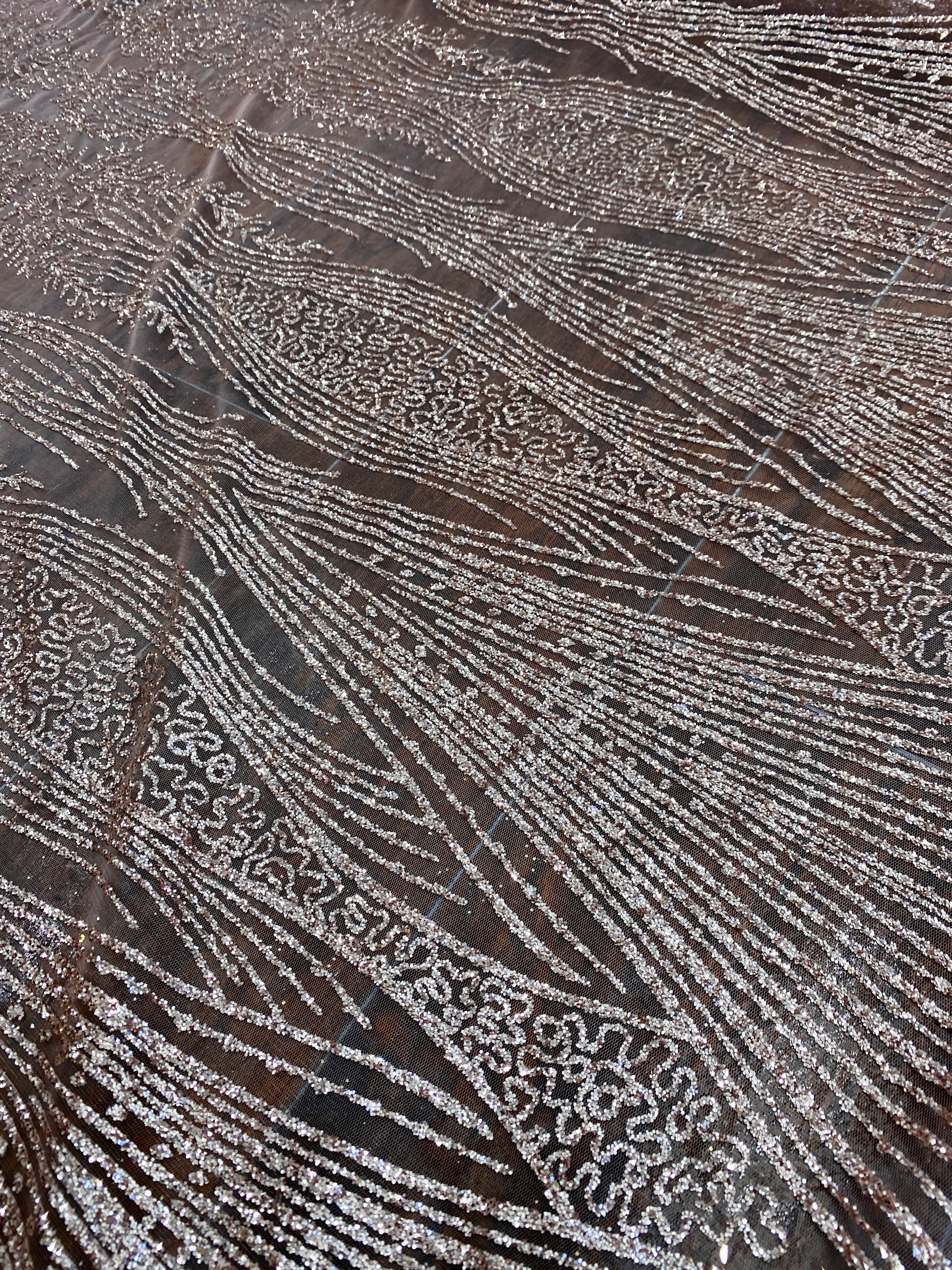 Rose Gold Lace Glitter on Mesh, gold lace Glitter, light brown Lace, dusty gold lace for woman, lace for bride,  lace on discount, lace on sale, premium lace, kiki textile lace, lace for party wear dresses, lace on mesh