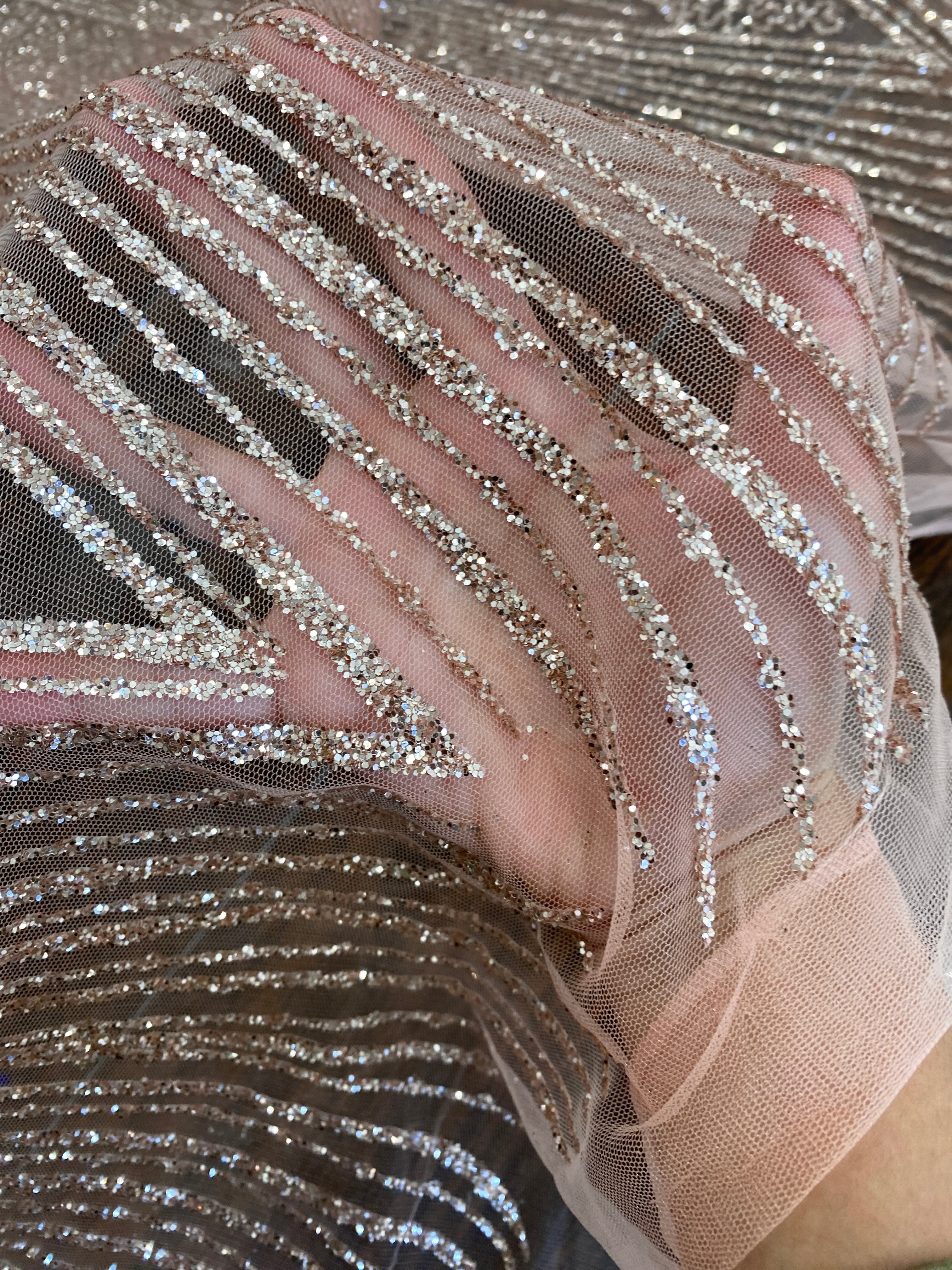Rose Gold Lace Glitter on Mesh, gold lace Glitter, light brown Lace, dusty gold lace for woman, lace for bride,  lace on discount, lace on sale, premium lace, kiki textile lace, lace for party wear dresses, lace on mesh