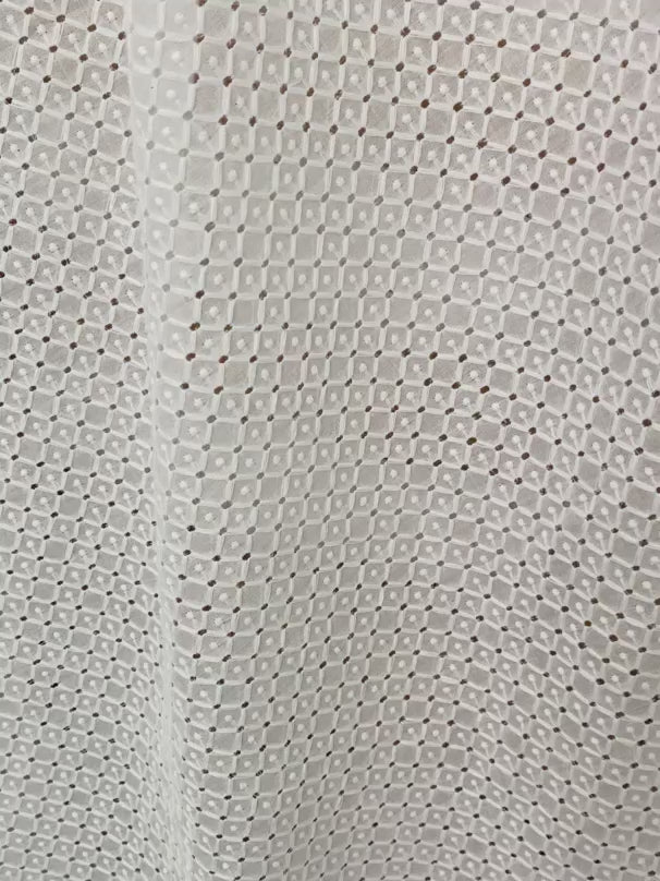 White geometric Cotton Eyelet, cotton eyelets for woman, off white cotton eyelets, milky white cotton eyelets, cotton eyelet in low price, premium cotton eyelets, kiki textile cotton eyelets