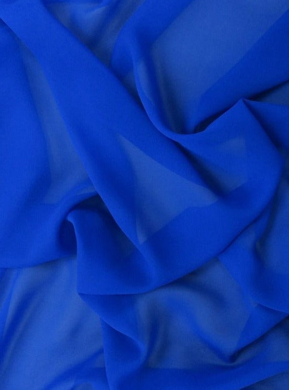 close up look of royal blue chiffon fabric 