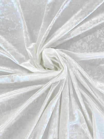 White Stretch Crushed Velvet, velvet cloth, silver velvet, crushed velvet, velvet for gown, bright white crushed velvet, velvet fabric, solid velvet, off white crushed fabric, crushed velvet fabric for gown, 4 way crushed velvet, stretch velvet for brides, stretch expensive velvet