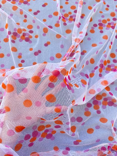 pink orange pola dot tulle, Multicolor Polka Dot Tulle Fabric, Rainbow Polka Dot Tulle Mesh , White Stretch dot mesh tulle by yard, Pink dot tulle , Girl dress fabric, polka dot tulle for woman, premium polka dot tulle, buy tulle online, tulle on sale, tulle on discount