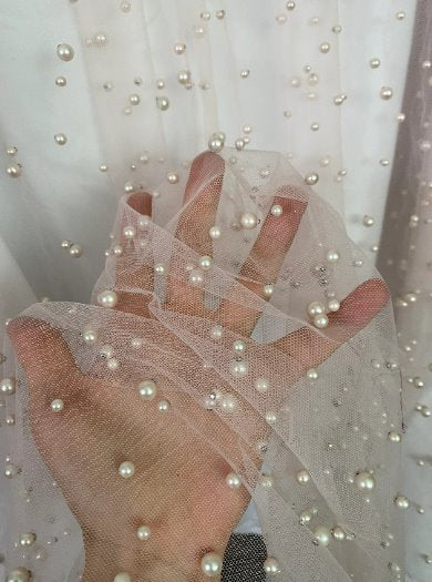 blush Pearl Tulle, light pink pearl Tulle, off white pearl tulle, light mauve Pearl Tulle for party wear, dull white Pearl Tulle, Pearl Tulle for woman, Pearl Tulle for bride, Pearl Tulle on discount, Pearl Tulle on sale, premium Pearl Tulle, buy Pearl Tulle online