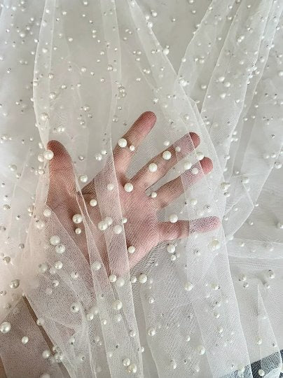 Bright White Pearl Tulle, white Pearl Tulle, off white Pearl Tulle, milky white Pearl Tulle, pearl white Pearl Tulle, Pearl Tulle for woman, Pearl Tulle for bride, Pearl Tulle on discount, Pearl Tulle on sale, premium Pearl Tulle, buy Pearl Tulle online