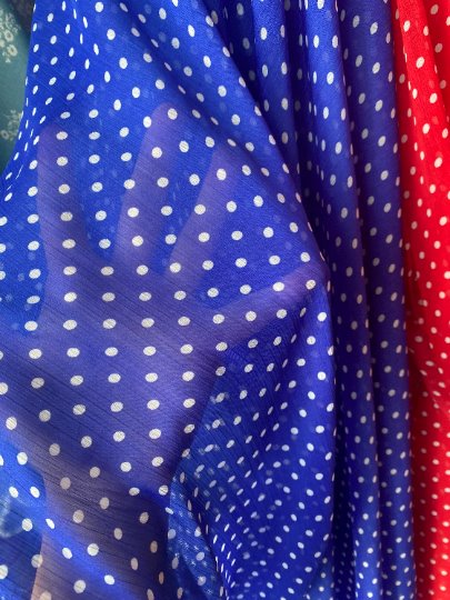 blue polka dot chiffon, royal blue polka dot chiffon, dark blue polka dot chiffon, light blue polka dot chiffon, aqua blue polka dot chiffon, polka dot chiffon for woman, polka dot chiffon for bride, polka dot chiffon for party wear, polka dot chiffon in low price, polka dot chiffon on discount, polka dot chiffon on sale