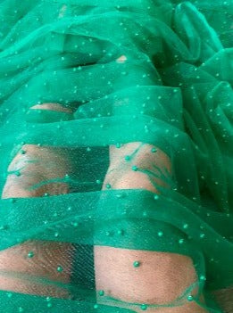 Kelly Green Pearl Tulle, green pearl Tulle, light green pearl tulle, dark green Pearl Tulle for party wear, lime green Pearl Tulle, Pearl Tulle for woman, Pearl Tulle for bride, Pearl Tulle on discount, Pearl Tulle on sale, premium Pearl Tulle, buy Pearl Tulle online