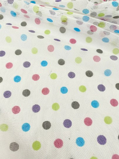 Multicolor Polka Dot Tulle Fabric, Rainbow Polka Dot Tulle Mesh , White Stretch dot mesh tulle by yard, colorfull dot tulle , Girl dress fabric, polka dot tulle for woman, premium polka dot tulle, buy tulle online, tulle on sale, tulle on discount, tulle for gown