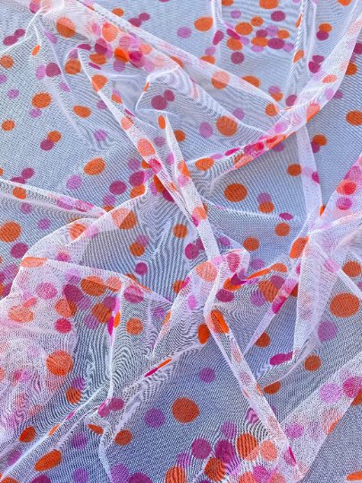 pink orange pola dot tulle, Multicolor Polka Dot Tulle Fabric, Rainbow Polka Dot Tulle Mesh , White Stretch dot mesh tulle by yard, Pink dot tulle , Girl dress fabric, polka dot tulle for woman, premium polka dot tulle, buy tulle online, tulle on sale, tulle on discount