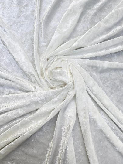 White Stretch Crushed Velvet, velvet cloth, silver velvet, crushed velvet, velvet for gown, bright white crushed velvet, velvet fabric, solid velvet, off white crushed fabric, crushed velvet fabric for gown, 4 way crushed velvet, stretch velvet for brides, stretch expensive velvet