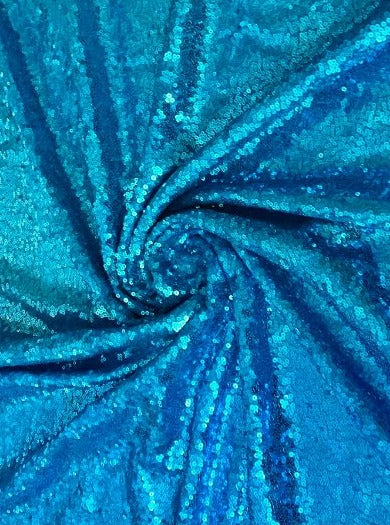 Ocean Blue sequin Fabric by yard, Aqua Blue stretch sequins on mesh for gown. Royal blue fabric, kikitextiles