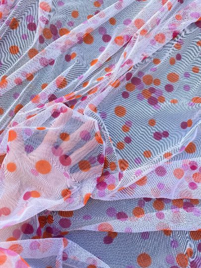 pink orange pola dot tulle, Multicolor Polka Dot Tulle Fabric, Rainbow Polka Dot Tulle Mesh , White Stretch dot mesh tulle by yard, Pink dot tulle , Girl dress fabric, polka dot tulle for woman, premium polka dot tulle, buy tulle online, tulle on sale, tulle on discount