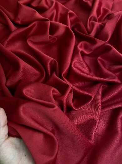 burgundy stretch crepe back satin, maroon stretch crepe back satin, dark red stretch crepe back satin, premium stretch crepe back satin, satin for bride, satin for woman, satin in low price, cheap satin, satin on sale