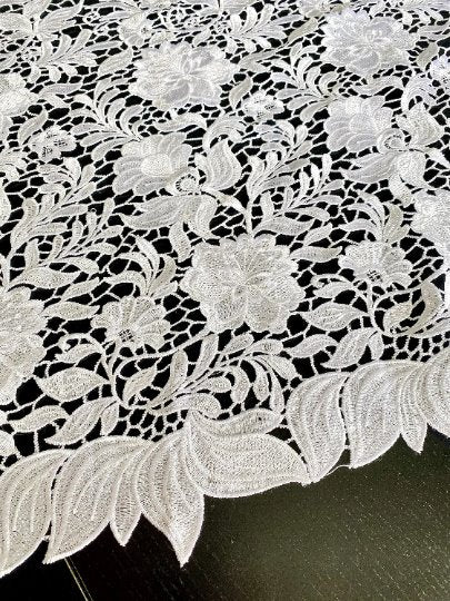  White Floral Embroidered Guipure, off white Embroidered Guipure, Bridal Embroidered Guipure, Embroidered Guipure, Floral Lace double edged, lace fabric on discount, Embroidered Guipure on sale, premium Embroidered Guipure, buy Embroidered Guipure online