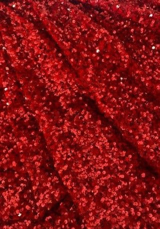 Red Sequin on Velvet, velvet cloth, red velvet, sequin stretch velvet, velvet for gown, stretch velvet, velvet fabric with sequin, solid velvet, red sequin fabric, sequin fabric for gown, 4 way stretch velvet