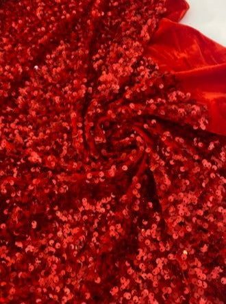 Red Sequin on Velvet, velvet cloth, red velvet, sequin stretch velvet, velvet for gown, stretch velvet, velvet fabric with sequin, solid velvet, red sequin fabric, sequin fabric for gown, 4 way stretch velvet