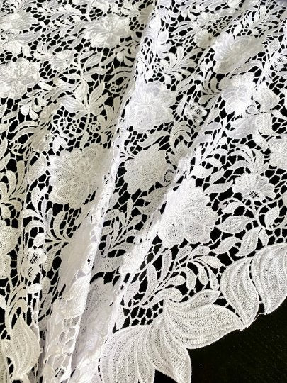  White Floral Embroidered Guipure, off white Embroidered Guipure, Bridal Embroidered Guipure, Embroidered Guipure, Floral Lace double edged, lace fabric on discount, Embroidered Guipure on sale, premium Embroidered Guipure, buy Embroidered Guipure online