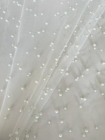 Bright White Pearl Tulle, white Pearl Tulle, off white Pearl Tulle, milky white Pearl Tulle, pearl white Pearl Tulle, Pearl Tulle for woman, Pearl Tulle for bride, Pearl Tulle on discount, Pearl Tulle on sale, premium Pearl Tulle, buy Pearl Tulle online