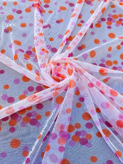 pink orange pola dot tulle, Multicolor Polka Dot Tulle Fabric, Rainbow Polka Dot Tulle Mesh , White Stretch dot mesh tulle by yard, Pink dot tulle , Girl dress fabric, polka dot tulle for woman, premium polka dot tulle, buy tulle online, tulle on sale, tulle on discount