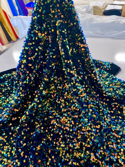 multicolor Sequin on Velvet, rainbow color sequin on velvet, colorfull sequin on velvet, light blue sequin on velvet, velvet on discount, velvet on sale, buy velvet online, kikitextile velvet, premium velvet, velvet for gown, velvet for woman, velvet for bride