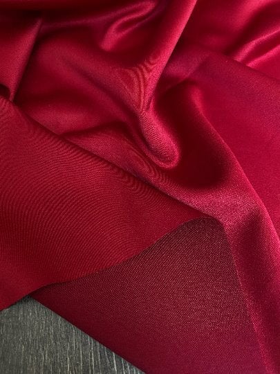 burgundy stretch crepe back satin, maroon stretch crepe back satin, dark red stretch crepe back satin, premium stretch crepe back satin, satin for bride, satin for woman, satin in low price, cheap satin, satin on sale