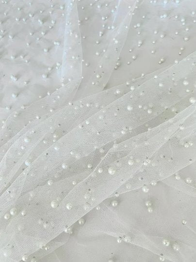 Bright White Pearl Tulle, white Pearl Tulle, off white Pearl Tulle, milky white Pearl Tulle, pearl white Pearl Tulle, Pearl Tulle for woman, Pearl Tulle for bride, Pearl Tulle on discount, Pearl Tulle on sale, premium Pearl Tulle, buy Pearl Tulle online