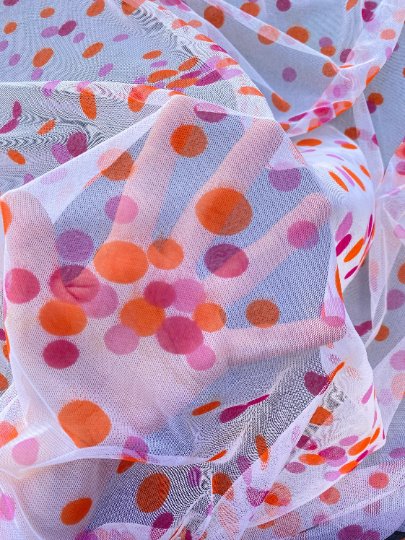 pink orange pola dot tulle, Multicolor Polka Dot Tulle Fabric, Rainbow Polka Dot Tulle Mesh , White Stretch dot mesh tulle by yard, Pink dot tulle , Girl dress fabric, polka dot tulle for woman, premium polka dot tulle, buy tulle online, tulle on sale, tulle on discount