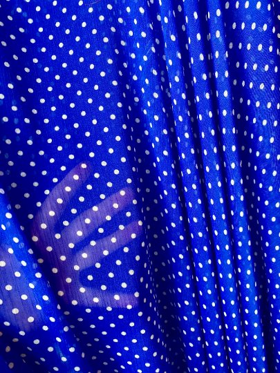 blue polka dot chiffon, royal blue polka dot chiffon, dark blue polka dot chiffon, light blue polka dot chiffon, aqua blue polka dot chiffon, polka dot chiffon for woman, polka dot chiffon for bride, polka dot chiffon for party wear, polka dot chiffon in low price, polka dot chiffon on discount, polka dot chiffon on sale