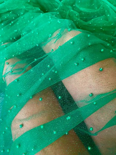 Kelly Green Pearl Tulle, green pearl Tulle, light green pearl tulle, dark green Pearl Tulle for party wear, lime green Pearl Tulle, Pearl Tulle for woman, Pearl Tulle for bride, Pearl Tulle on discount, Pearl Tulle on sale, premium Pearl Tulle, buy Pearl Tulle online