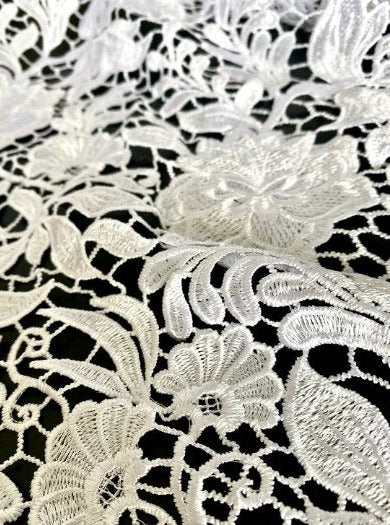  White Floral Embroidered Guipure, off white Embroidered Guipure, Bridal Embroidered Guipure, Embroidered Guipure, Floral Lace double edged, lace fabric on discount, Embroidered Guipure on sale, premium Embroidered Guipure, buy Embroidered Guipure online