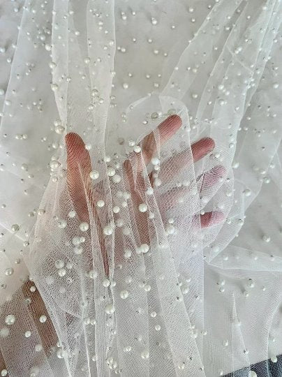 Bright White Pearl Tulle, white Pearl Tulle, off white Pearl Tulle, milky white Pearl Tulle, pearl white Pearl Tulle, Pearl Tulle for woman, Pearl Tulle for bride, Pearl Tulle on discount, Pearl Tulle on sale, premium Pearl Tulle, buy Pearl Tulle online