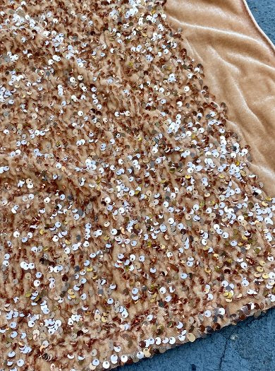 rose gold Sequin on Velvet, light brown sequin on velvet, dusty gold sequin on velvet, gold sequin on velvet, velvet on discount, velvet on sale, buy velvet online, kikitextile velvet, premium velvet, velvet for gown, velvet for woman, velvet for bride