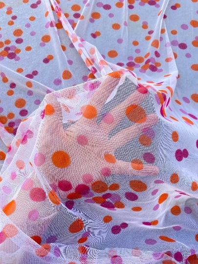 pink orange pola dot tulle, Multicolor Polka Dot Tulle Fabric, Rainbow Polka Dot Tulle Mesh , White Stretch dot mesh tulle by yard, Pink dot tulle , Girl dress fabric, polka dot tulle for woman, premium polka dot tulle, buy tulle online, tulle on sale, tulle on discount