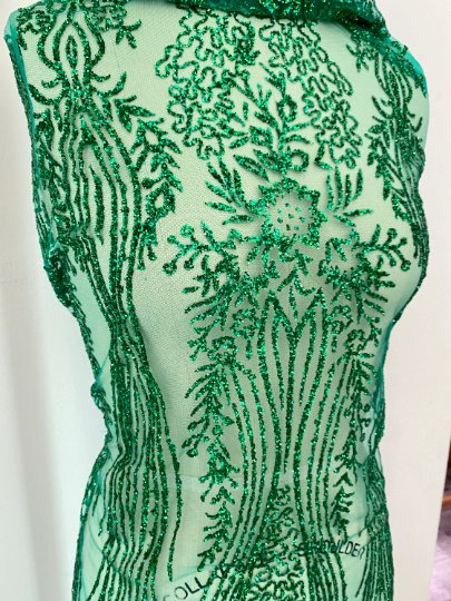 Emerald Green Glittery Lace