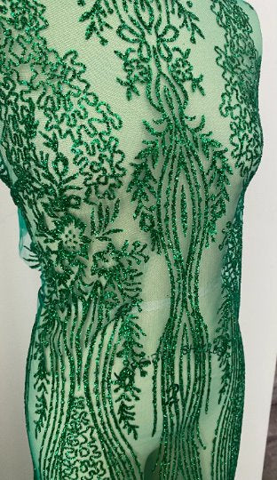 Emerald Green Glittery Lace