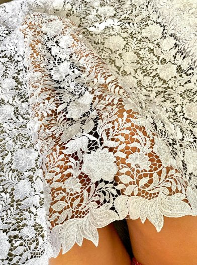  White Floral Embroidered Guipure, off white Embroidered Guipure, Bridal Embroidered Guipure, Embroidered Guipure, Floral Lace double edged, lace fabric on discount, Embroidered Guipure on sale, premium Embroidered Guipure, buy Embroidered Guipure online