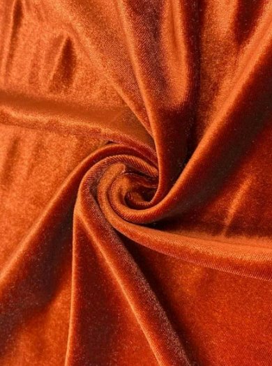 Burnt orange stretch velvet, orange stretch velvet for gown, stretch velvet for wedding, stretch pure velvet, orange stretch velvet for brides, burnt stretch fancy velvet, velvet for dress, stretch expensive velvet