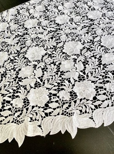 White Floral Embroidered Guipure, off white Embroidered Guipure, Bridal Embroidered Guipure, Embroidered Guipure, Floral Lace double edged, lace fabric on discount, Embroidered Guipure on sale, premium Embroidered Guipure, buy Embroidered Guipure online