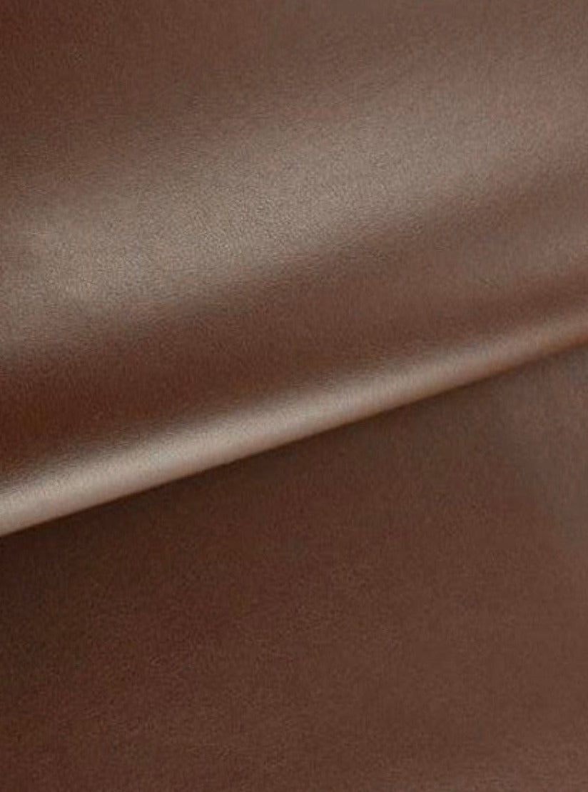 Chocolate stretch faux leather, Chocolate stretch pleather, Chocolate stretch soft vinyl, Chocolate stretch vinyl, faux leather stretch for clothing, Faux Leather for jackets, Faux Leather for bags, Faux Leather on discount, Faux Leather on sale, premium Faux Leather, dark brown Faux Leather, brown Faux Leather, Faux Leather for tops, Faux Leather for leggings