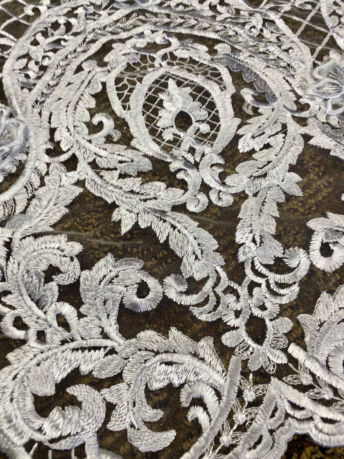 Silver Scallop Embroidery Lace, light silver Scallop Embroidery Lace, dark silver Scallop Embroidery Lace, Scallop Embroidery Lace for woman, Scallop Embroidery Lace for bride, Scallop Embroidery Lace for gown, Scallop Embroidery Lacein low price, premium Scallop Embroidery Lace, cheap Scallop Embroidery Lace