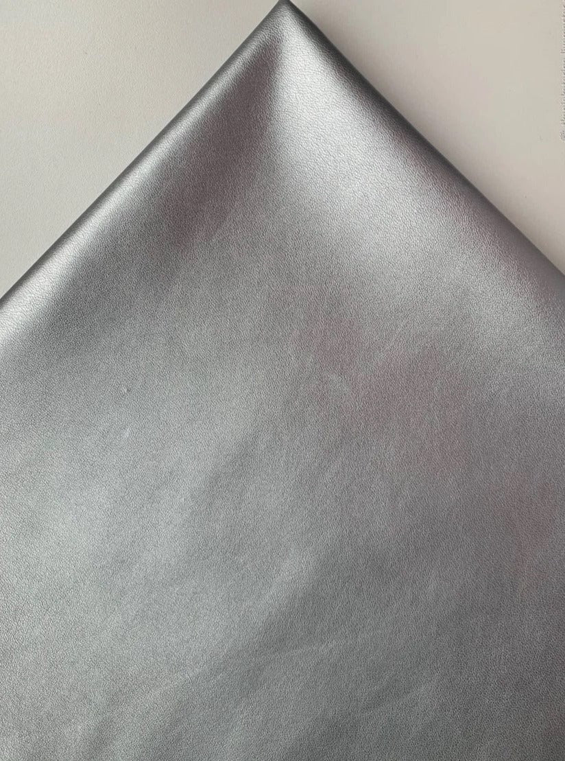 silver stretch Faux Leather, light silver Faux Leather, Faux Leather for jackets, Faux Leather for bags, Faux Leather on discount, Faux Leather on sale, premium Faux Leather, dark silver Faux Leather, grey Faux Leather, Faux Leather for tops, Faux Leather for leggings